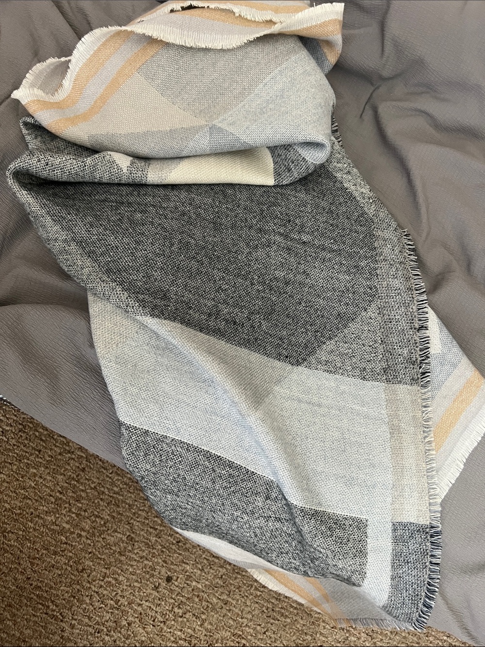 BCBGMaxAzria Gray, Cream & Tan Striped Throw Blanket